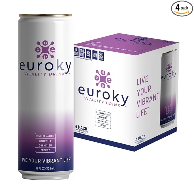 Euroky Vitality Drink, Wellness Beverage – Rejuvenation, Immunity, Cognition and Energy Support, 12 fl oz
