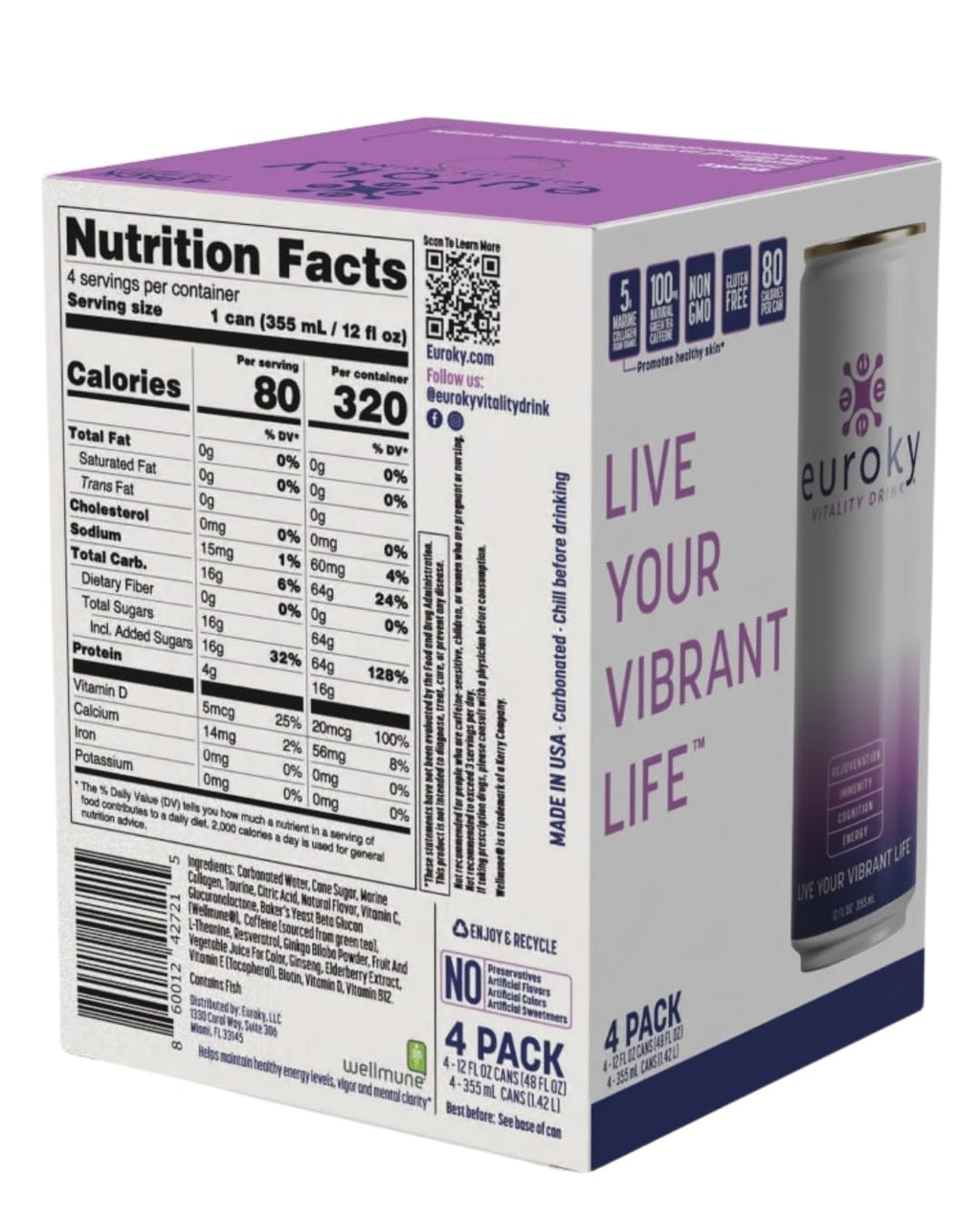 Euroky™ Vitality Drink – 12 fl oz with Green Tea Caffeine & Vitamins